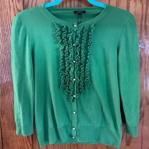 Talbots Green Ruffle Cardigan